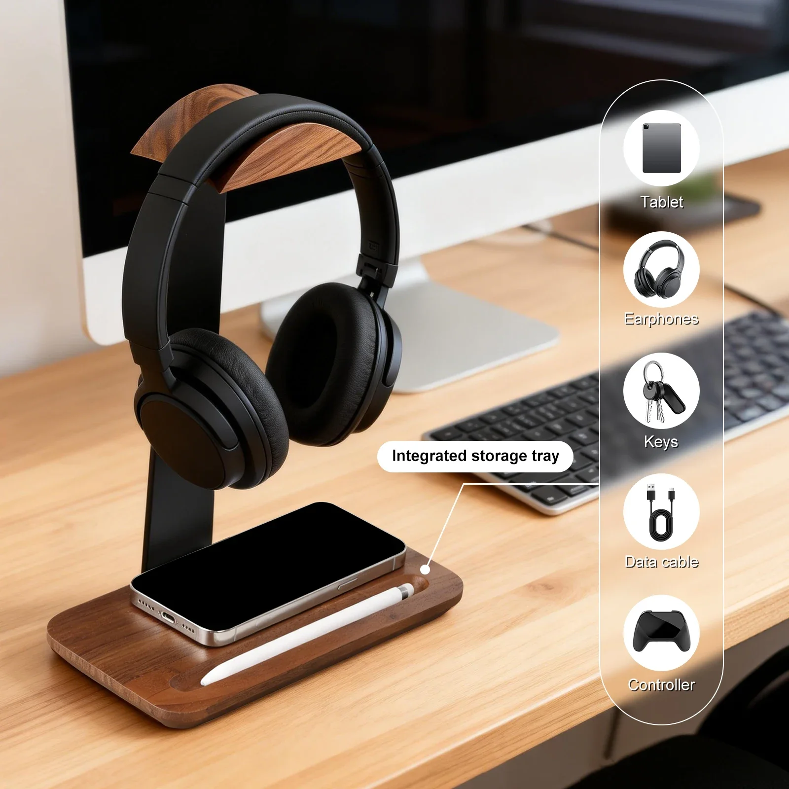 Universal Wood Headphone Stand - đánh giá và giá Headphone Stand Desk