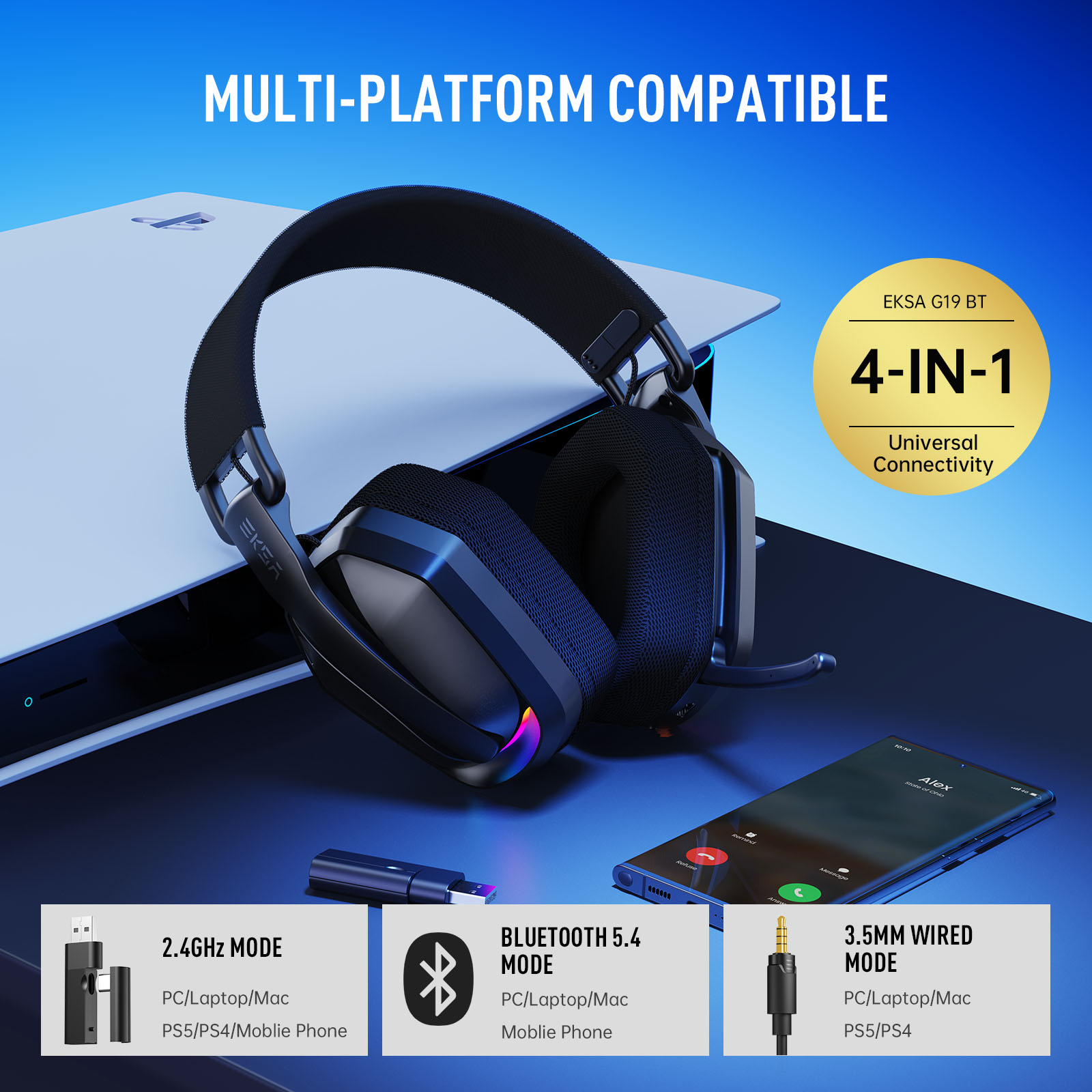 EKSA G19BT 2.4GHz Wireless Gam - đánh giá và giá Gaming Headset Rgb